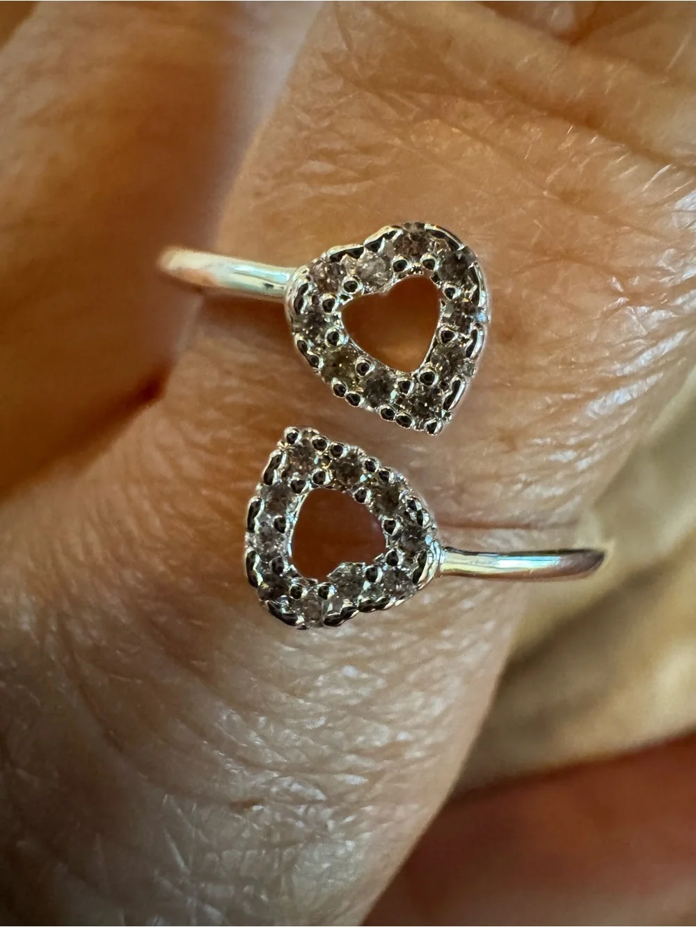 Sterling Plated Double Heart Adjustable Ring in Silver